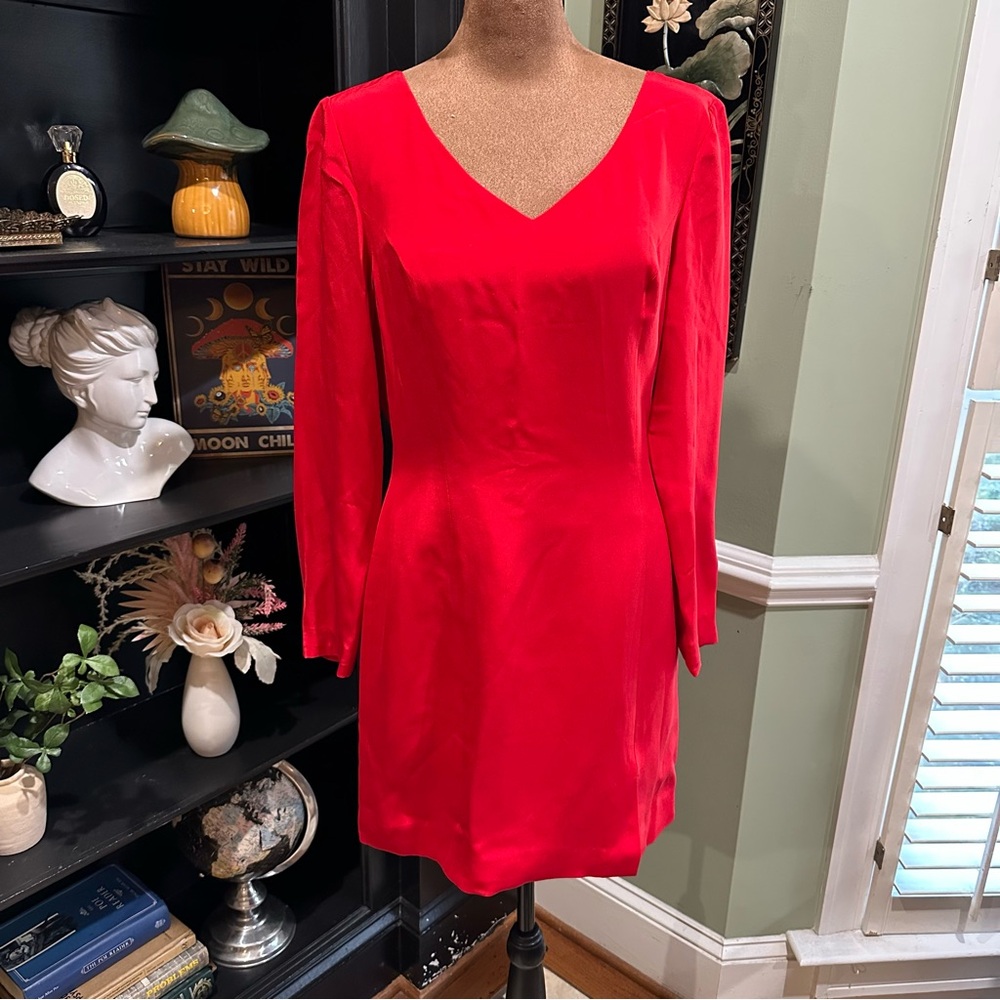 Hugo Bascati 100% Silk Red Long Sleeve Mini Dress Size 8